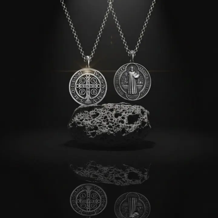 Saint Benedict Medal Pendant - Reversible S925 Sterling Silver Protection Amulet